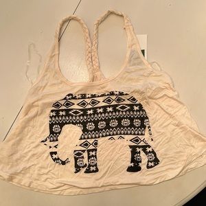 Cream crop tank with Aztec elephant. Size S in excellent condition.